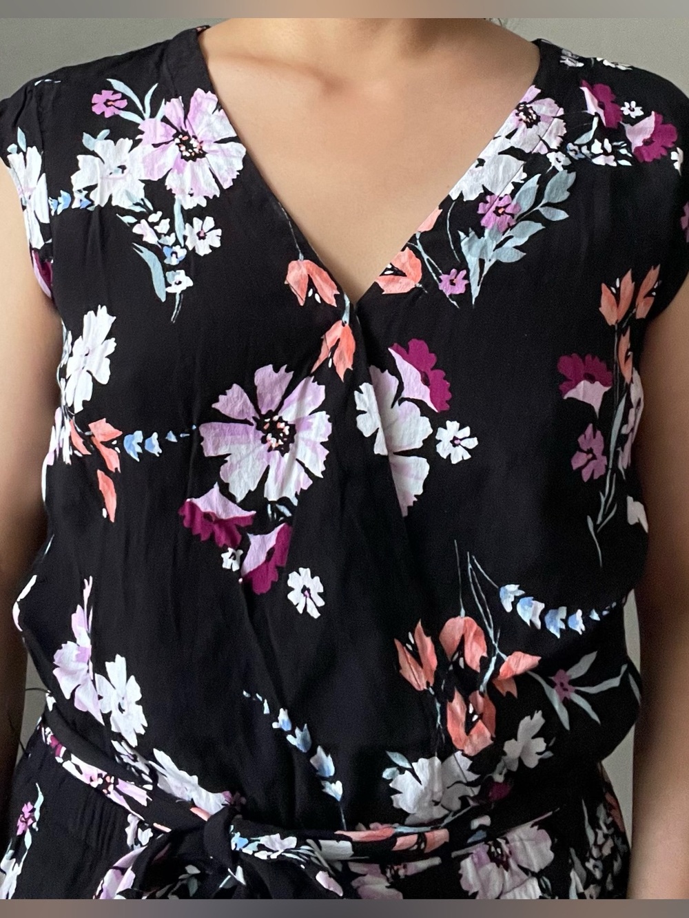 LOFT Black Floral Jumpsuit